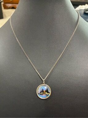 Antique Art Deco Butterfly Wing Morpho Pendant Necklace